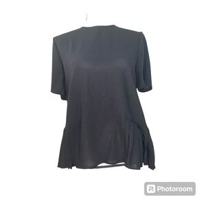 Women’s Zara Black Side Pleated Blouse ~ Size Medium Polyester